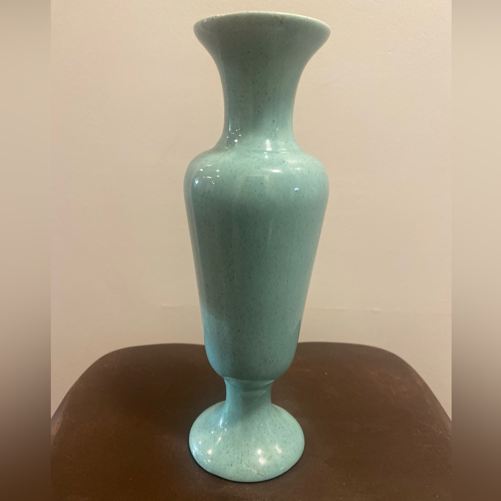 Green Blue Lightly Speckled Vintage Vase Beautiful 10 1/2”+